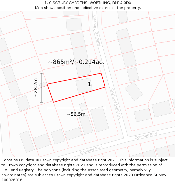 1, CISSBURY GARDENS, WORTHING, BN14 0DX: Plot and title map