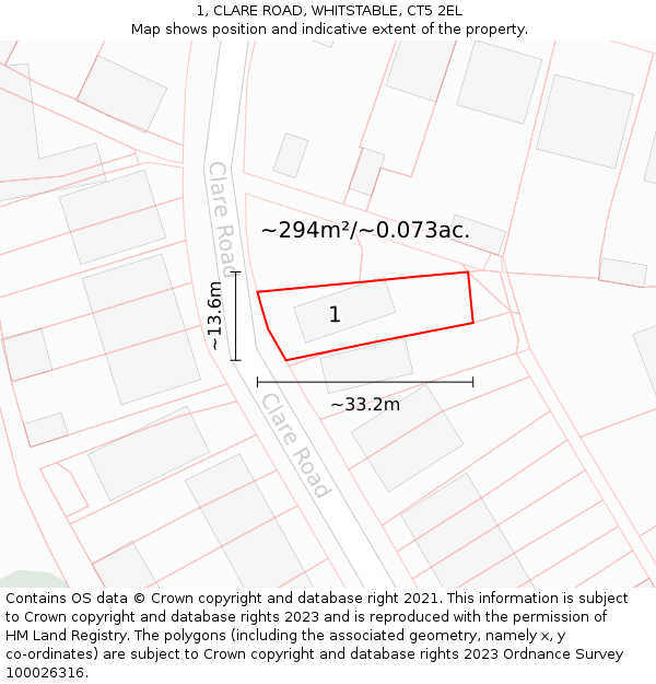 1, CLARE ROAD, WHITSTABLE, CT5 2EL: Plot and title map