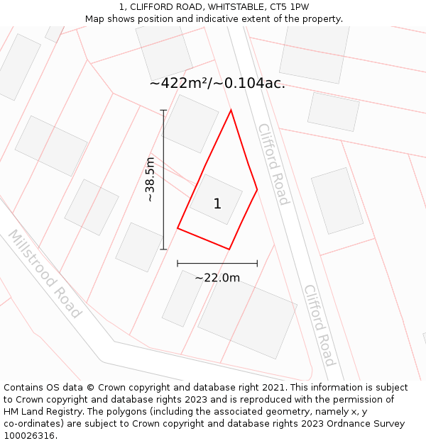 1, CLIFFORD ROAD, WHITSTABLE, CT5 1PW: Plot and title map