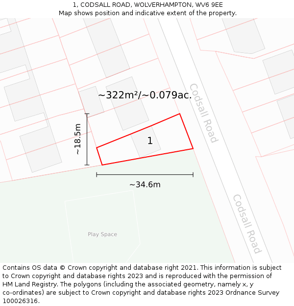 1, CODSALL ROAD, WOLVERHAMPTON, WV6 9EE: Plot and title map