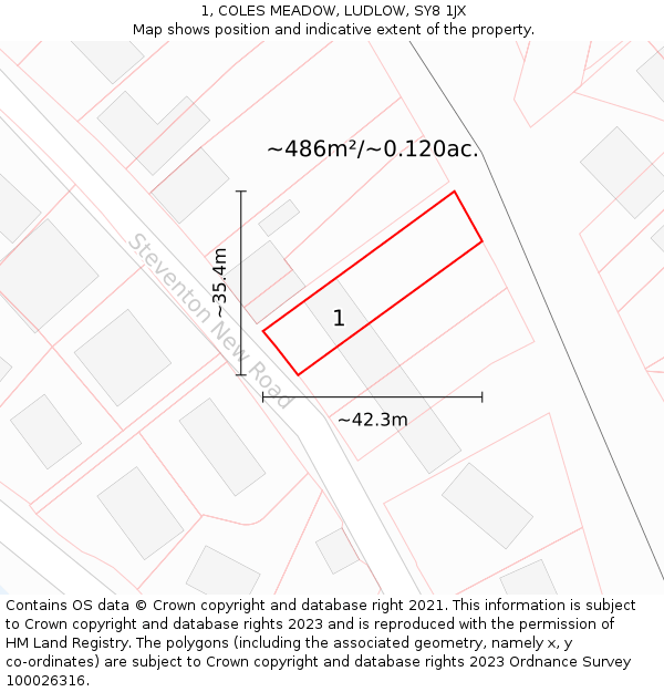 1, COLES MEADOW, LUDLOW, SY8 1JX: Plot and title map