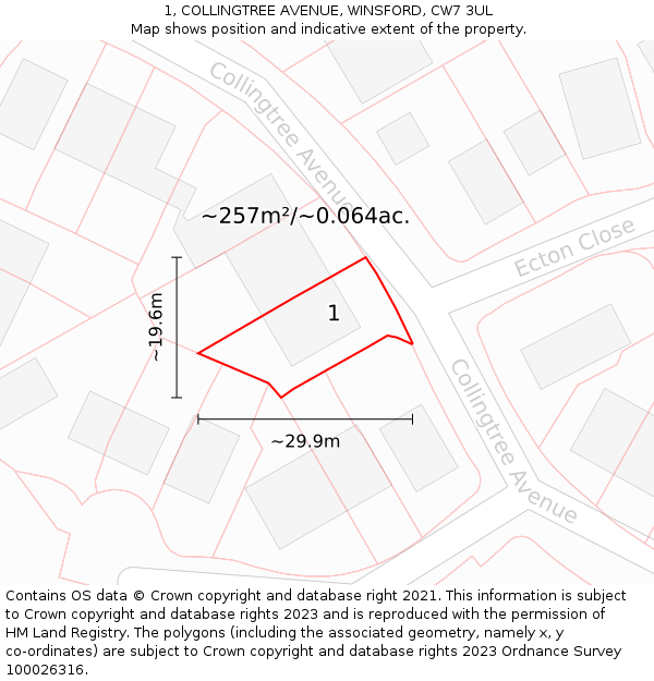 1, COLLINGTREE AVENUE, WINSFORD, CW7 3UL: Plot and title map