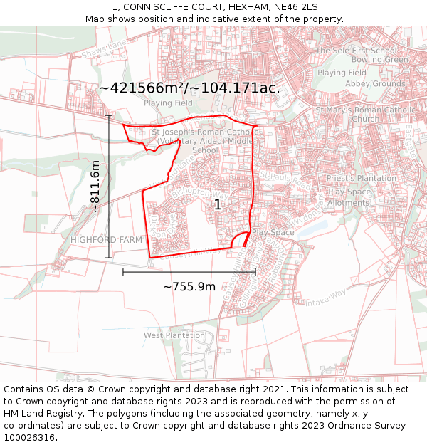 1, CONNISCLIFFE COURT, HEXHAM, NE46 2LS: Plot and title map