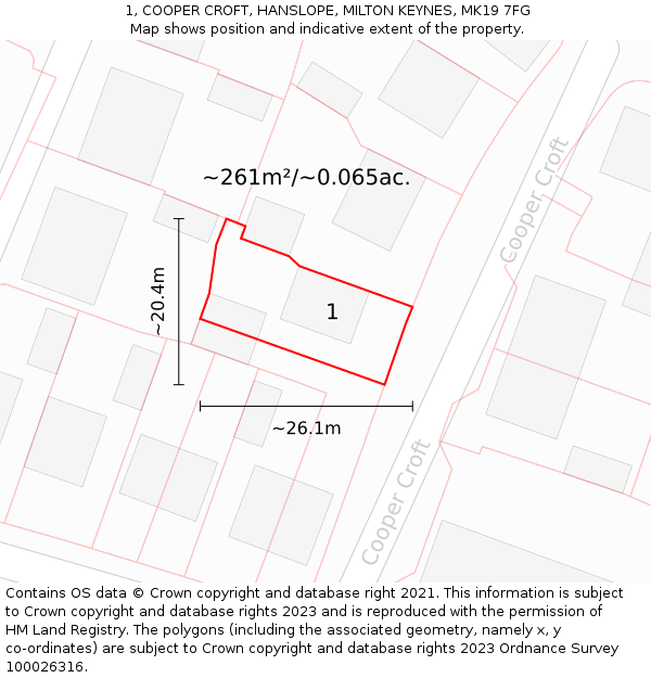 1, COOPER CROFT, HANSLOPE, MILTON KEYNES, MK19 7FG: Plot and title map