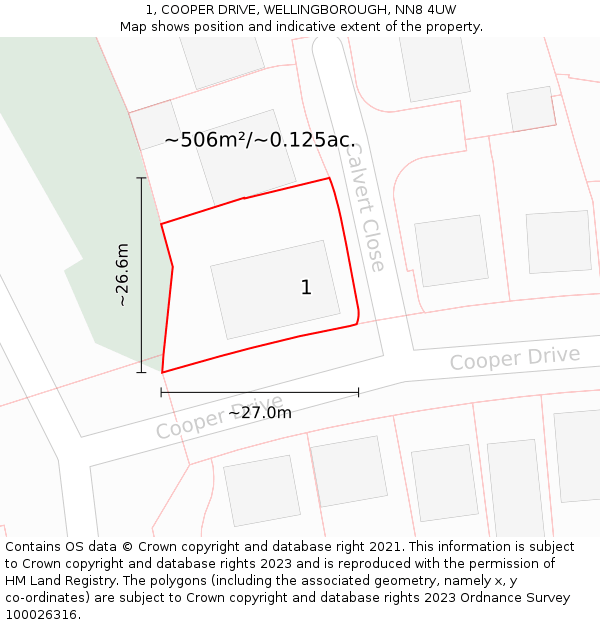 1, COOPER DRIVE, WELLINGBOROUGH, NN8 4UW: Plot and title map