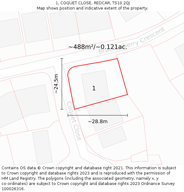 1, COQUET CLOSE, REDCAR, TS10 2QJ: Plot and title map