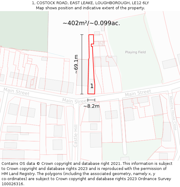 1, COSTOCK ROAD, EAST LEAKE, LOUGHBOROUGH, LE12 6LY: Plot and title map