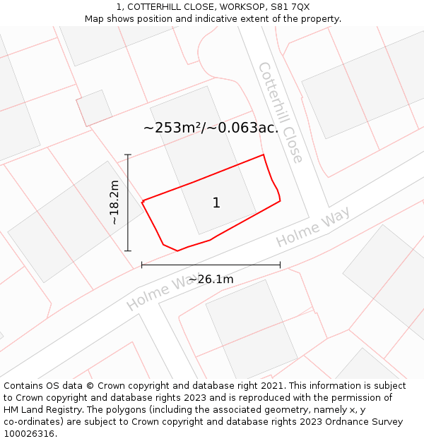 1, COTTERHILL CLOSE, WORKSOP, S81 7QX: Plot and title map