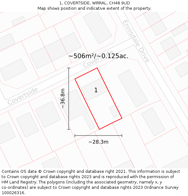 1, COVERTSIDE, WIRRAL, CH48 9UD: Plot and title map