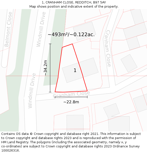 1, CRANHAM CLOSE, REDDITCH, B97 5AY: Plot and title map