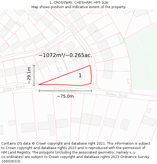1, CROSSWAY, CHESHAM, HP5 3LW: Plot and title map
