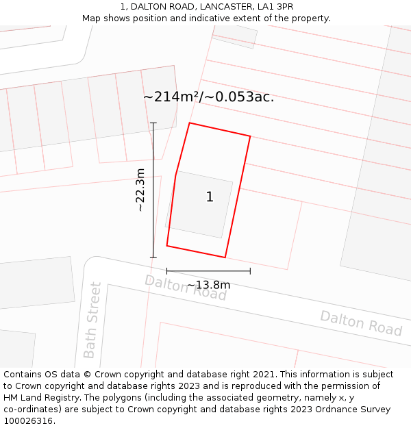 1, DALTON ROAD, LANCASTER, LA1 3PR: Plot and title map
