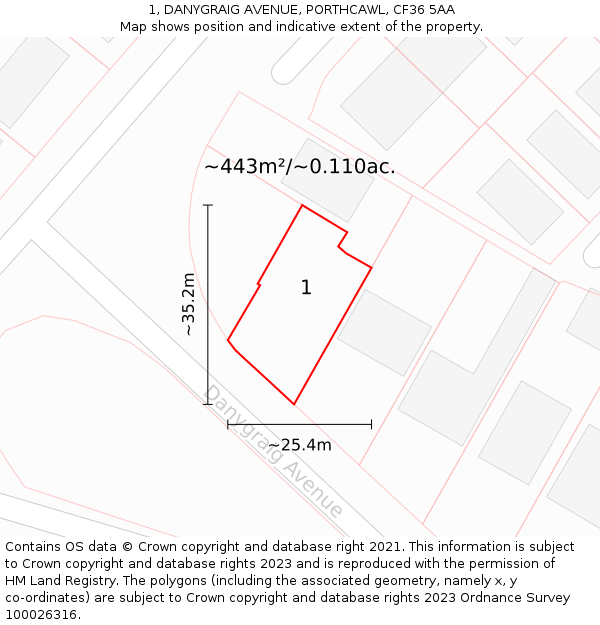 1, DANYGRAIG AVENUE, PORTHCAWL, CF36 5AA: Plot and title map