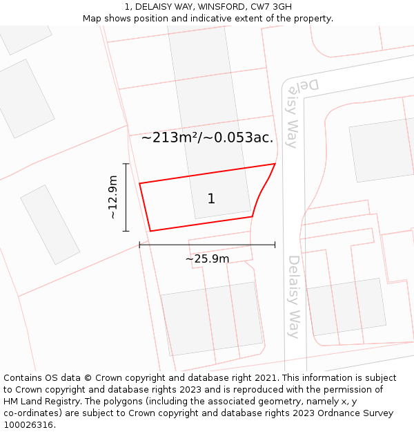 1, DELAISY WAY, WINSFORD, CW7 3GH: Plot and title map