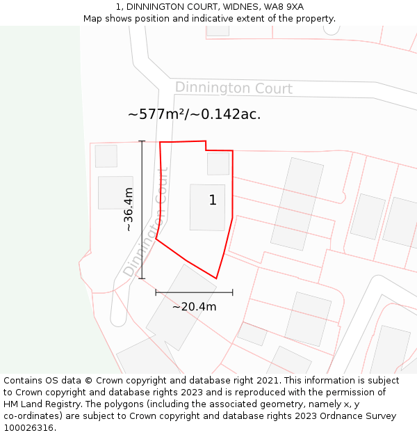 1, DINNINGTON COURT, WIDNES, WA8 9XA: Plot and title map