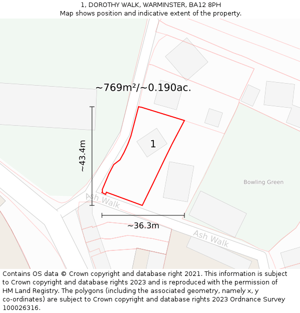 1, DOROTHY WALK, WARMINSTER, BA12 8PH: Plot and title map