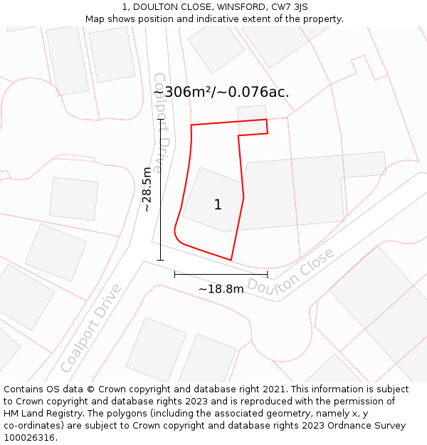 1, DOULTON CLOSE, WINSFORD, CW7 3JS: Plot and title map