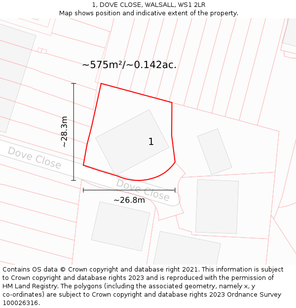 1, DOVE CLOSE, WALSALL, WS1 2LR: Plot and title map