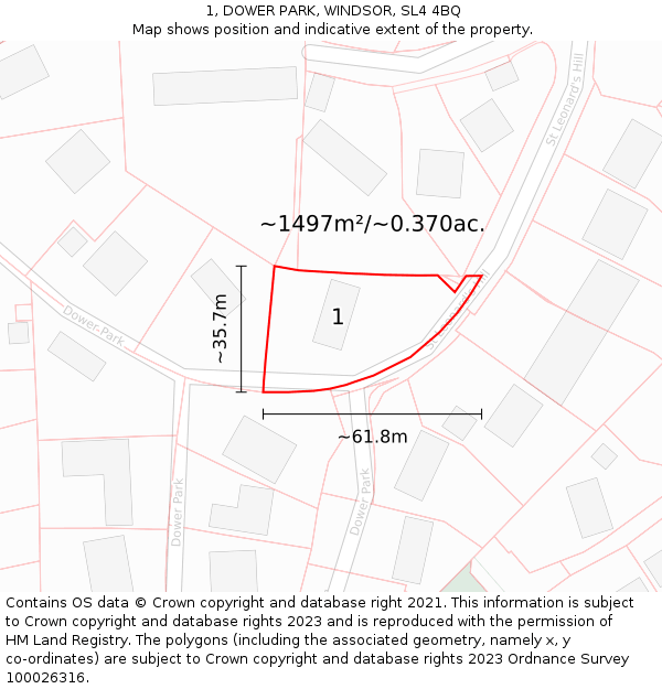 1, DOWER PARK, WINDSOR, SL4 4BQ: Plot and title map