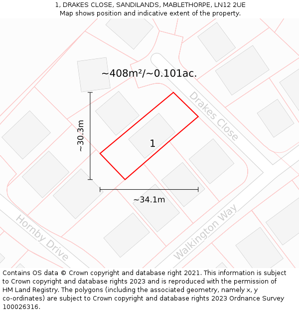 1, DRAKES CLOSE, SANDILANDS, MABLETHORPE, LN12 2UE: Plot and title map