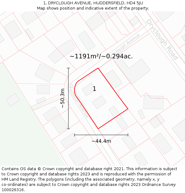 1, DRYCLOUGH AVENUE, HUDDERSFIELD, HD4 5JU: Plot and title map