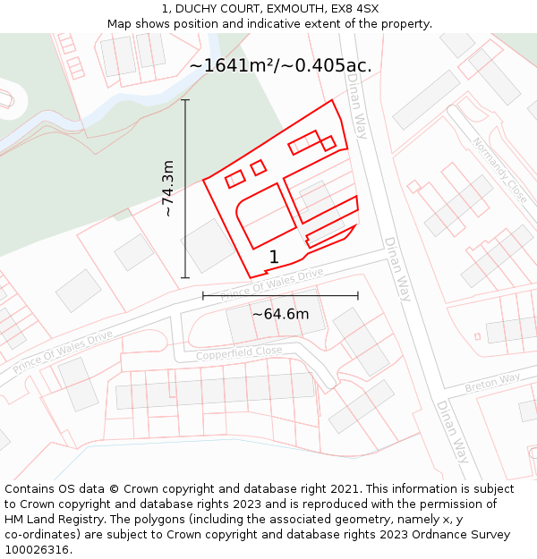 1, DUCHY COURT, EXMOUTH, EX8 4SX: Plot and title map