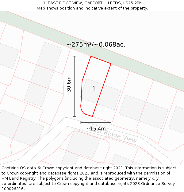 1, EAST RIDGE VIEW, GARFORTH, LEEDS, LS25 2PN: Plot and title map