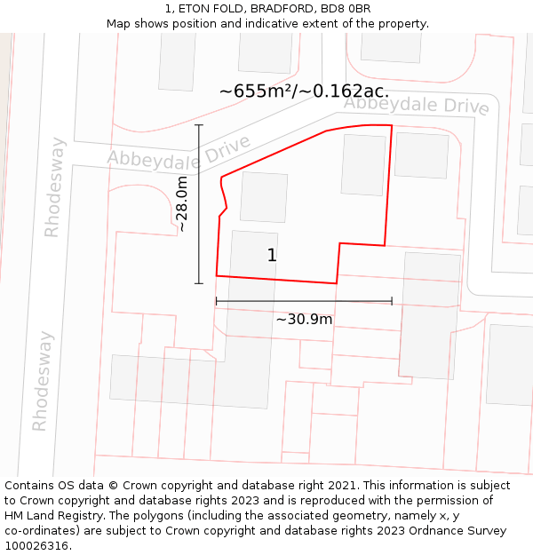 1, ETON FOLD, BRADFORD, BD8 0BR: Plot and title map