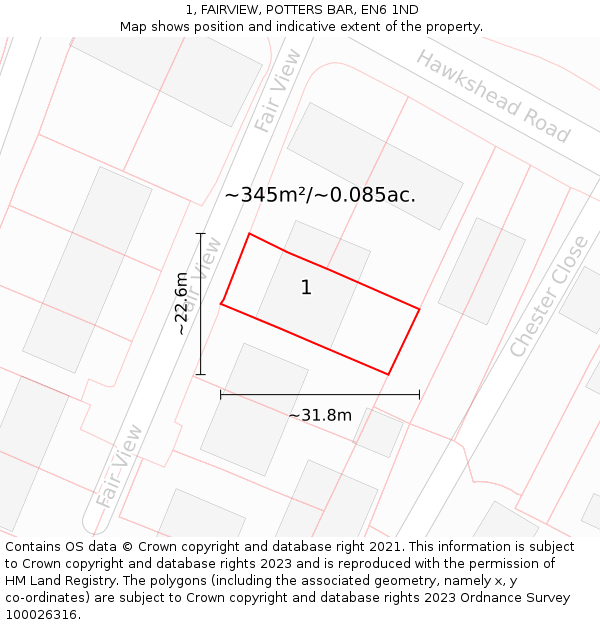 1, FAIRVIEW, POTTERS BAR, EN6 1ND: Plot and title map