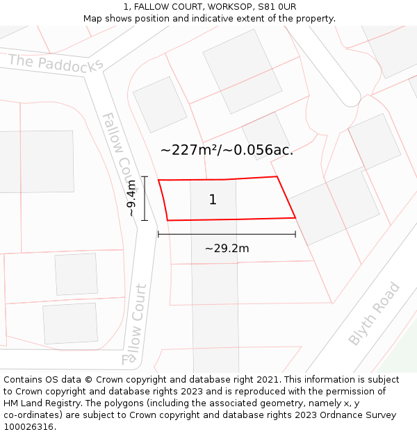 1, FALLOW COURT, WORKSOP, S81 0UR: Plot and title map