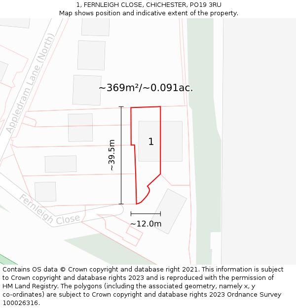 1, FERNLEIGH CLOSE, CHICHESTER, PO19 3RU: Plot and title map