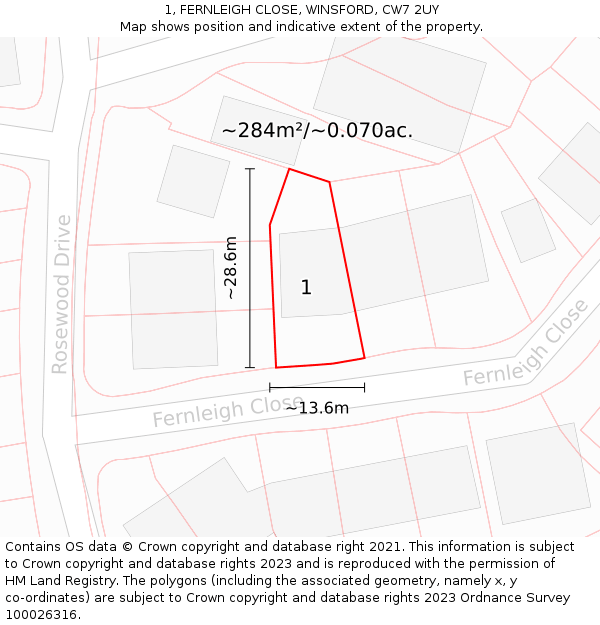 1, FERNLEIGH CLOSE, WINSFORD, CW7 2UY: Plot and title map