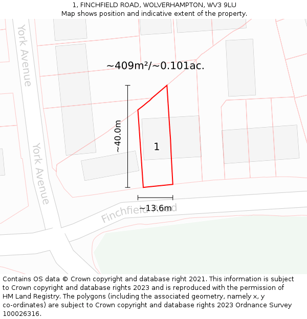 1, FINCHFIELD ROAD, WOLVERHAMPTON, WV3 9LU: Plot and title map