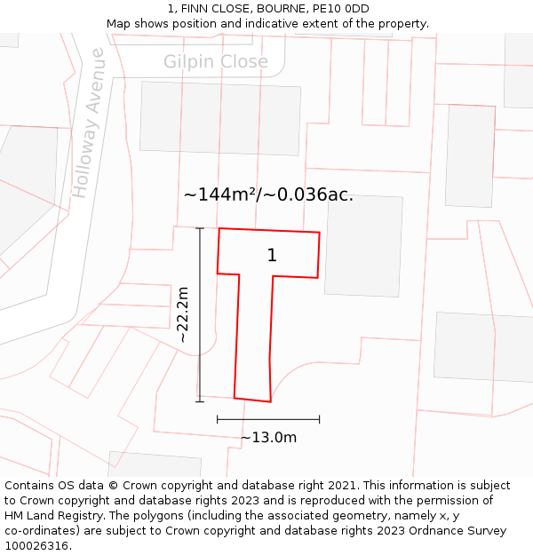 1, FINN CLOSE, BOURNE, PE10 0DD: Plot and title map