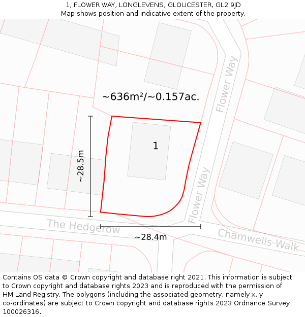 1, FLOWER WAY, LONGLEVENS, GLOUCESTER, GL2 9JD: Plot and title map