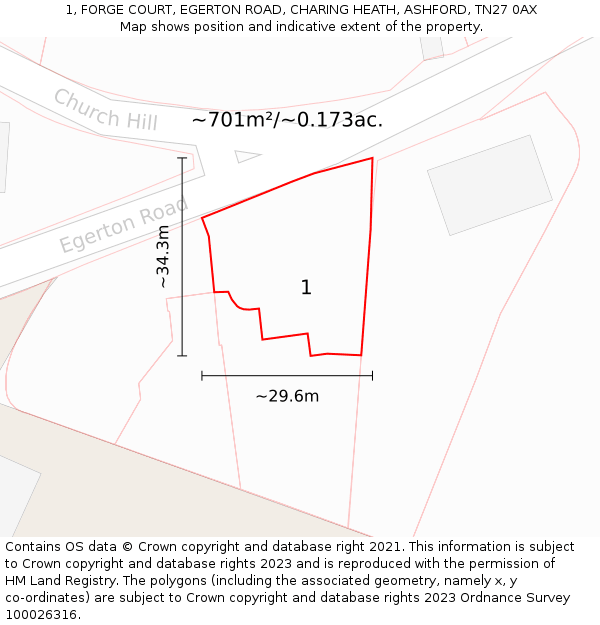 1, FORGE COURT, EGERTON ROAD, CHARING HEATH, ASHFORD, TN27 0AX: Plot and title map