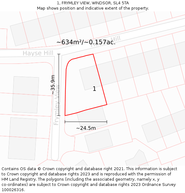 1, FRYMLEY VIEW, WINDSOR, SL4 5TA: Plot and title map