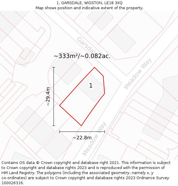 1, GARSDALE, WIGSTON, LE18 3XQ: Plot and title map