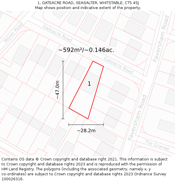 1, GATEACRE ROAD, SEASALTER, WHITSTABLE, CT5 4SJ: Plot and title map