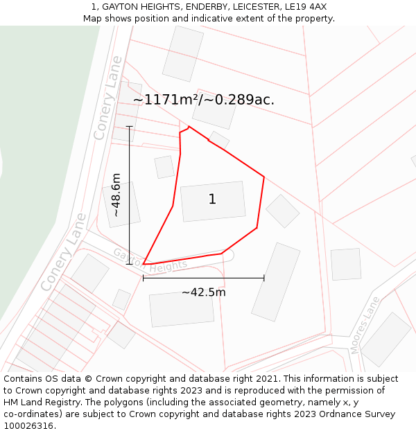 1, GAYTON HEIGHTS, ENDERBY, LEICESTER, LE19 4AX: Plot and title map
