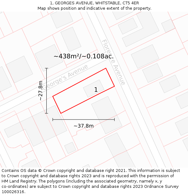 1, GEORGES AVENUE, WHITSTABLE, CT5 4ER: Plot and title map