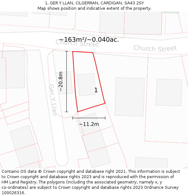 1, GER Y LLAN, CILGERRAN, CARDIGAN, SA43 2SY: Plot and title map