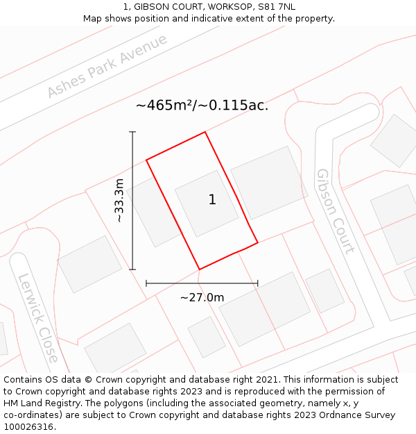 1, GIBSON COURT, WORKSOP, S81 7NL: Plot and title map