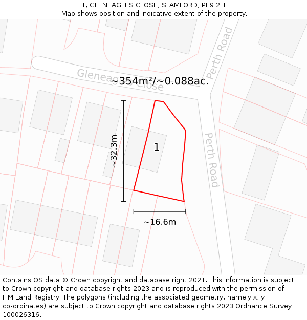 1, GLENEAGLES CLOSE, STAMFORD, PE9 2TL: Plot and title map