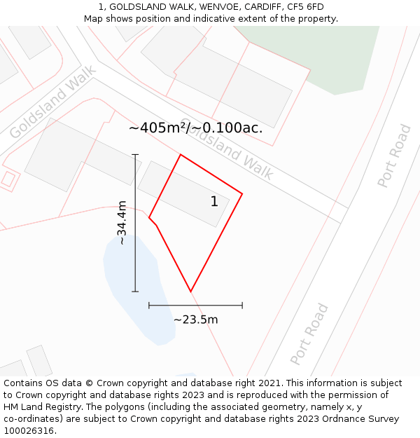 1, GOLDSLAND WALK, WENVOE, CARDIFF, CF5 6FD: Plot and title map