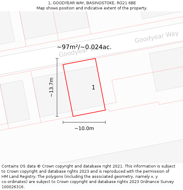 1, GOODYEAR WAY, BASINGSTOKE, RG21 6BE: Plot and title map