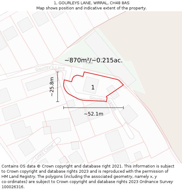 1, GOURLEYS LANE, WIRRAL, CH48 8AS: Plot and title map