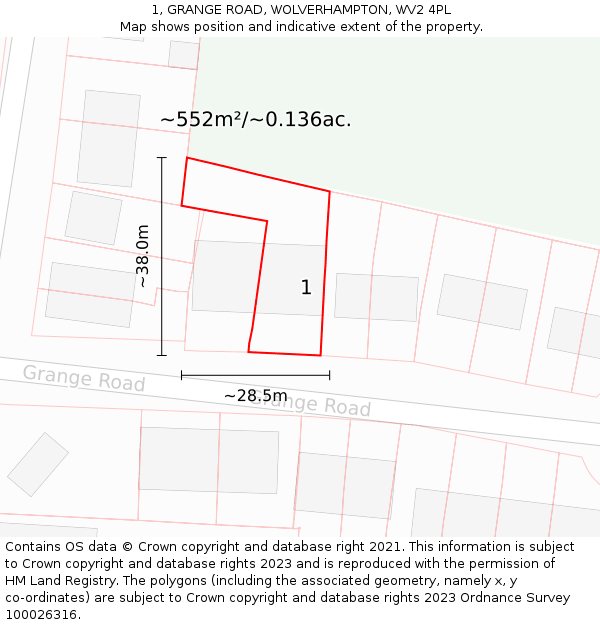 1, GRANGE ROAD, WOLVERHAMPTON, WV2 4PL: Plot and title map