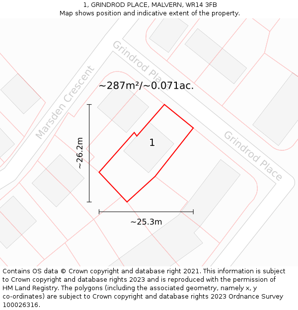 1, GRINDROD PLACE, MALVERN, WR14 3FB: Plot and title map