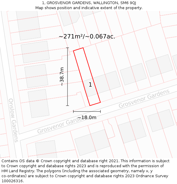 1, GROSVENOR GARDENS, WALLINGTON, SM6 9QJ: Plot and title map